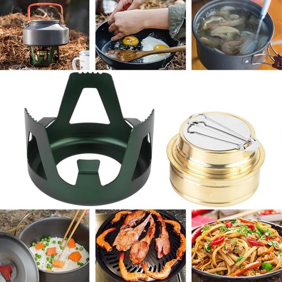 ‌Ultralight Alcohol Stove Burner Set - Mini Camping Cook Stove with Aluminum Pot Stand & Storage Bag for Backpacking, Hiking, Picnic(Green) — afbeelding 2