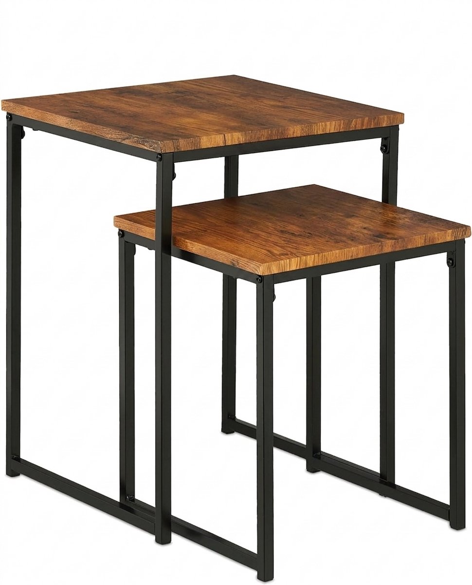 Salontafel - Geschikt voor Woonkamer, Thuiskantoor & Buiten - Stijlvolle Salon Tafel en Sidetable - Set van 2 - Bruin en Zwart - van Imperatoris