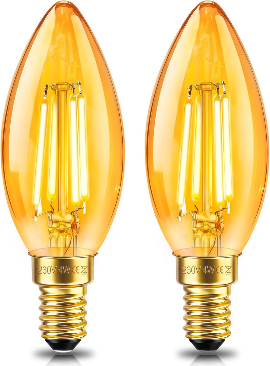 E14 LED Kaarslampen Vintage Filament 4W (40W Equivalent) - Set van 2