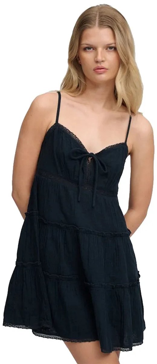 Superdry Cheesecloth Tiered Mini Mouwloze Korte Jurk 2XS Vrouw Marineblauw