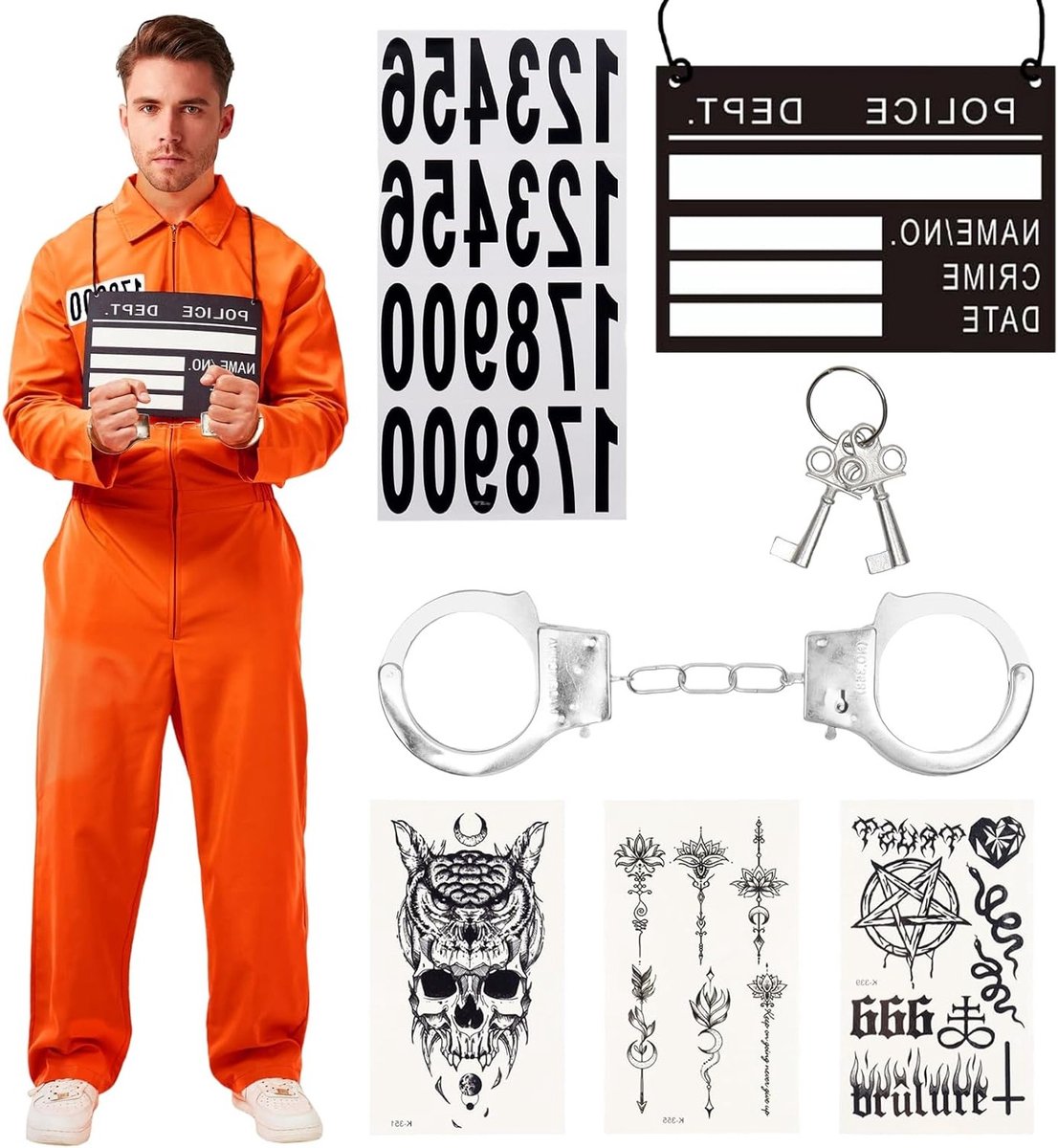 Prison Break Kostuum voor Volwassenen, Oranje Gevangenis Overall voor Halloween, Carnaval en Themapartijen, Perfect voor Rollenspel en Cadeau