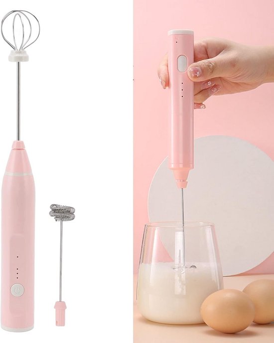 Electric Mini Hand Blender, Wireless Electric Egg Beater with USB Rechargeable and 2 Egg Beaters for Latte, Cappuccino, Hot Chocolate, Egg (Pink) — afbeelding 3