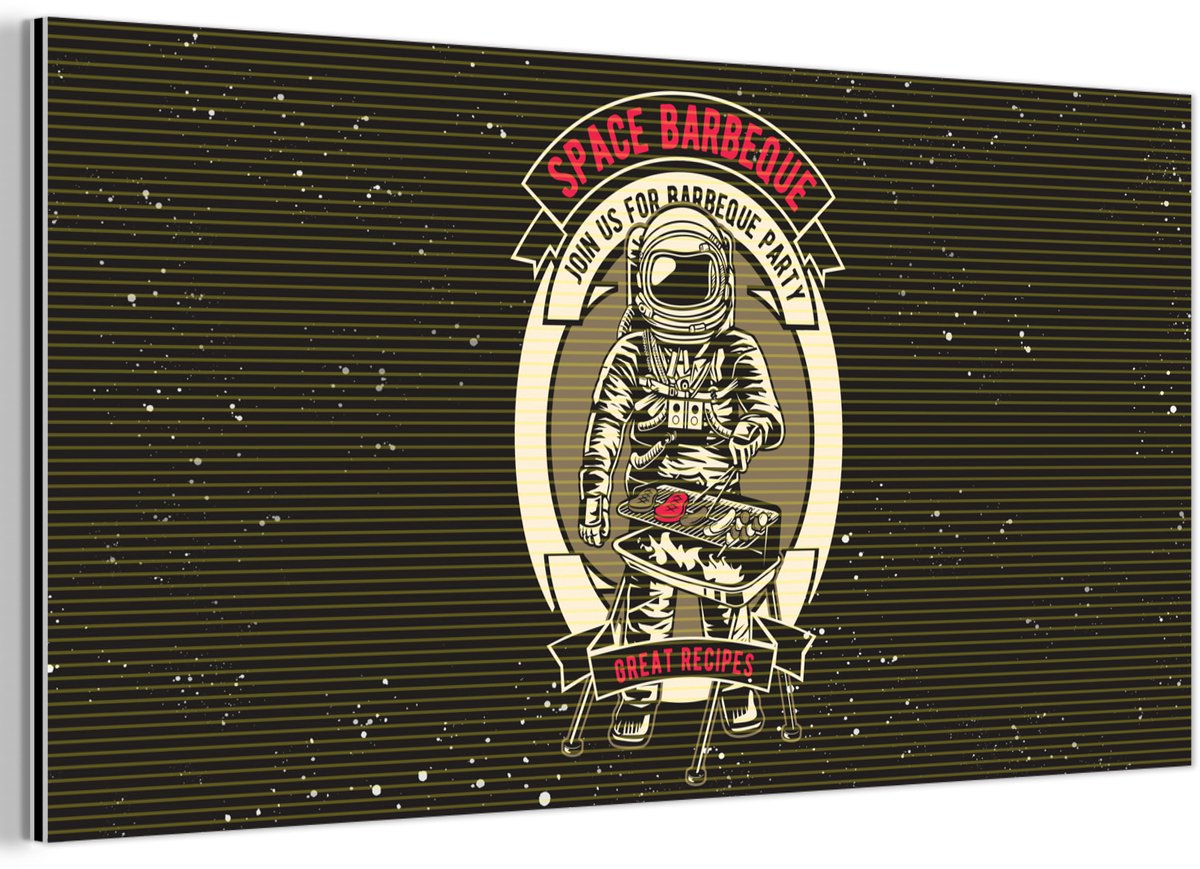 Aluminium schilderij 80x40 cm - Wanddecoratie metaal - Vintage - Astronaut - BBQ - Metalen