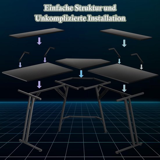Gamingtafel, computertafel, groot bureau, L-vormig hoekbureau, gamingtafel, pc-tafel, royaal werkblad met beeldschermhouders, 120 x 73 x 46 cm — afbeelding 5