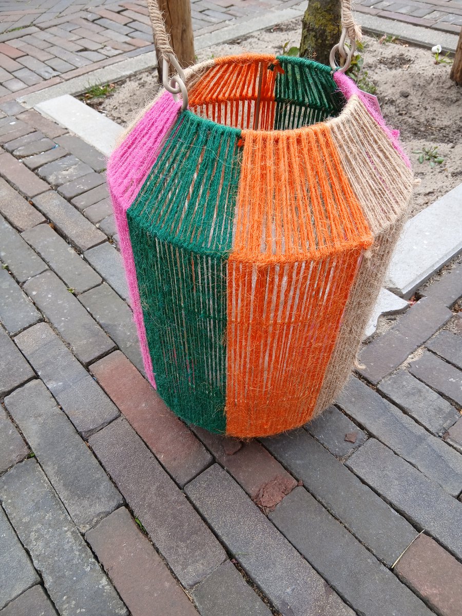 Pro Garden - Lantaarn - Windlicht - Jute - Roze - Groen - 32 cm - sfeer voor in de tuin -