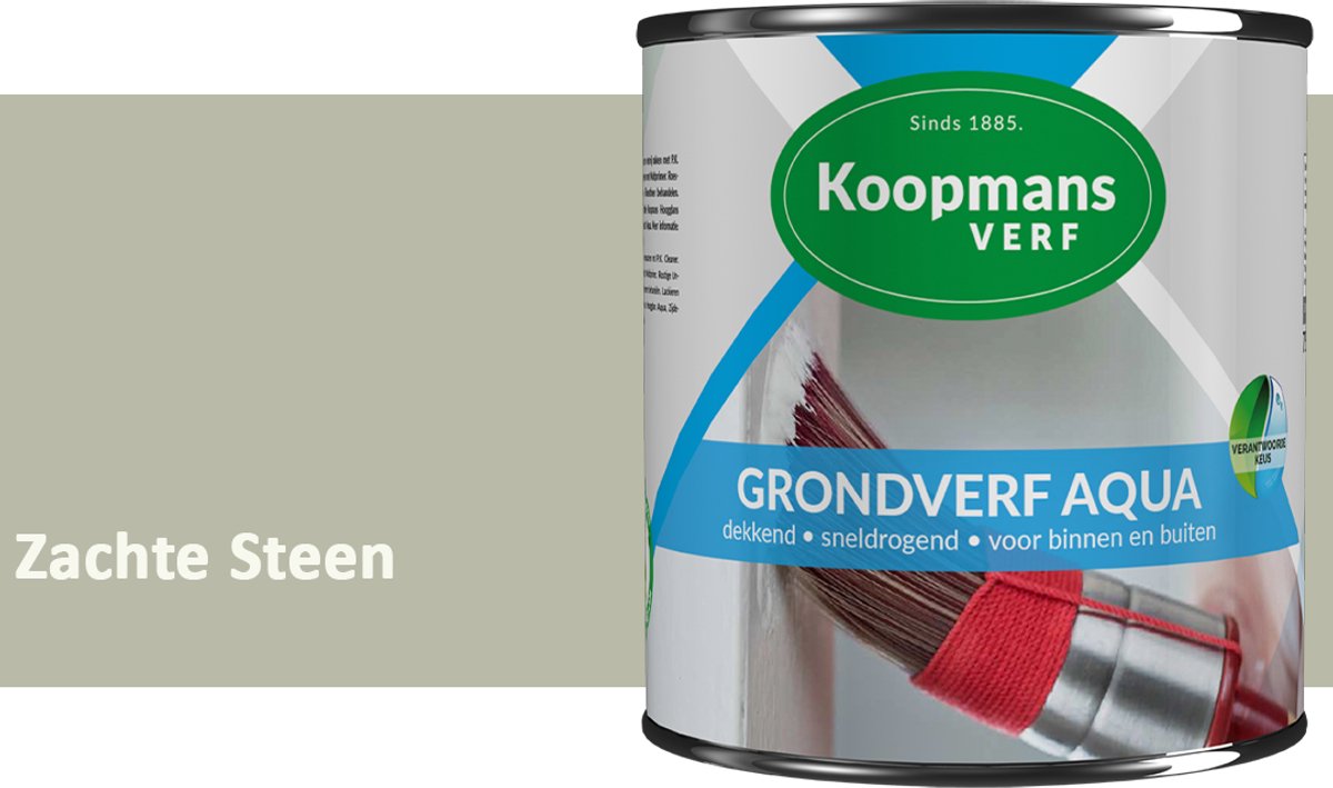 Koopmans Grondverf Aqua – Watergedragen Biobased Grondverf voor Hout & Metaal – Binnen en Buiten – Zachte Steen – 750 ml