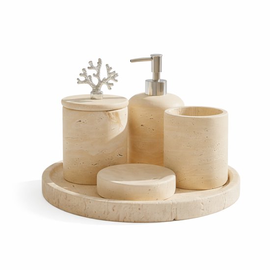 Marmoree - Travertin - Badkamerset - 5 delig - Beige
