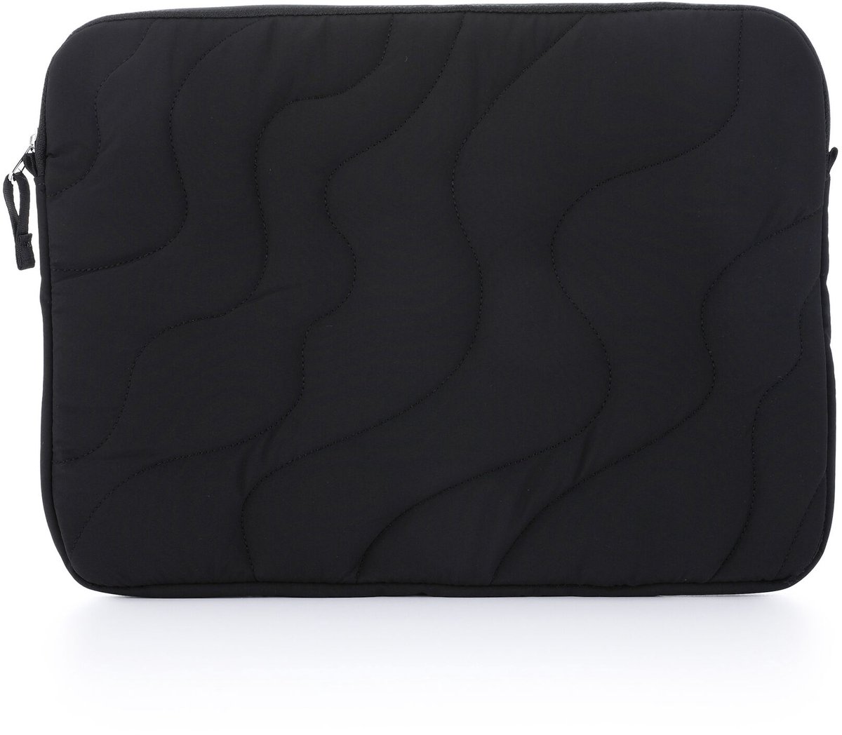 Gevoerde Laptophoes met Golvend Puffer-Design – Schokbestendige Laptop Sleeve – Zachte Beschermhoes met Stevige Ritssluiting – Modieuze Tablet & Laptop Cover - Zwart