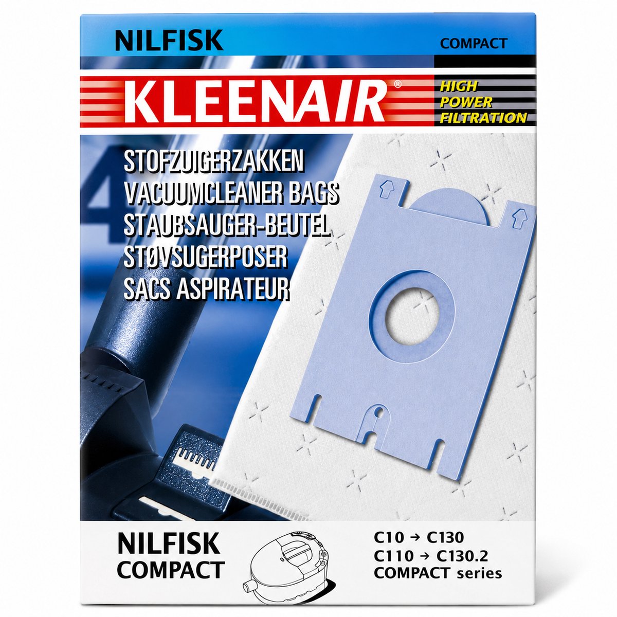 Kleenair - Stofzuigerzakken - 4 stuks + 1 filter - Geschikt voor Nilfisk Compact C10-C20, C110-C130 en compactsvac