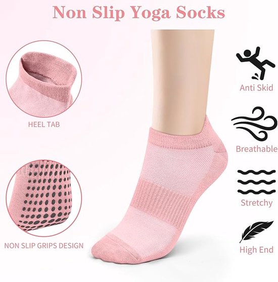 4 paar pilates-sokken voor dames (maat 36-41), antislip yogasokken met gripzool voor pilates, barre, ballet, dans, revalidatie en fitness; sokken met grip voor dames en heren van Merkloos — afbeelding 2