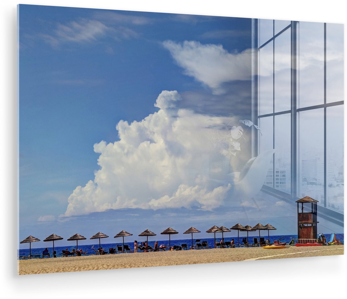 ® Glasschilderij 150x100 cm - Schilderij acrylglas - Strand - Italië - Parasol - Foto op glas - Muurdecoratie woonkamer - Wanddecoratie slaapkamer - Schilderijen