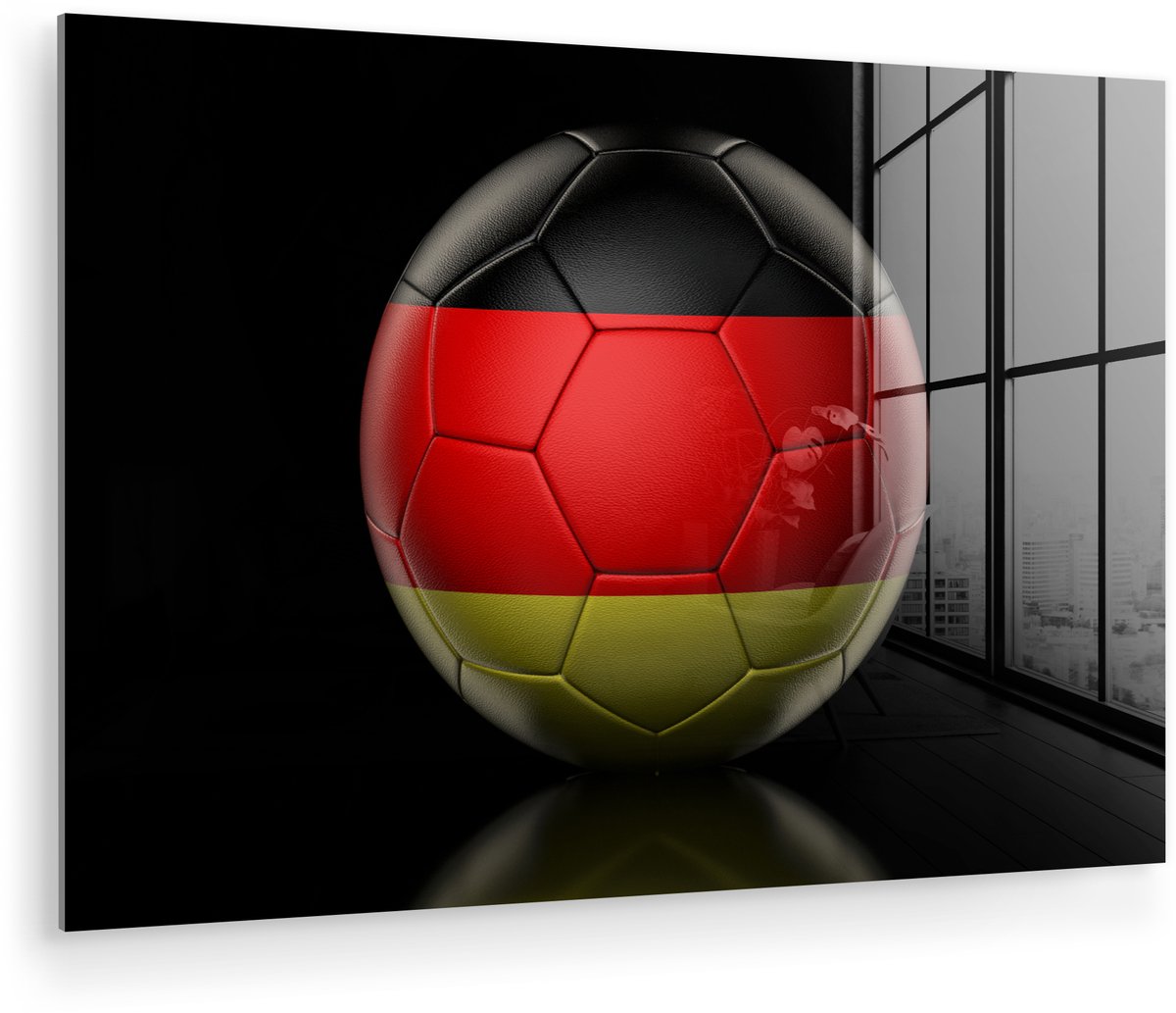 ® Glasschilderij 30x20 cm - Schilderij acrylglas - De vlag van Duitsland op een voetbal - Foto op glas - Muurdecoratie woonkamer - Wanddecoratie slaapkamer - Schilderijen