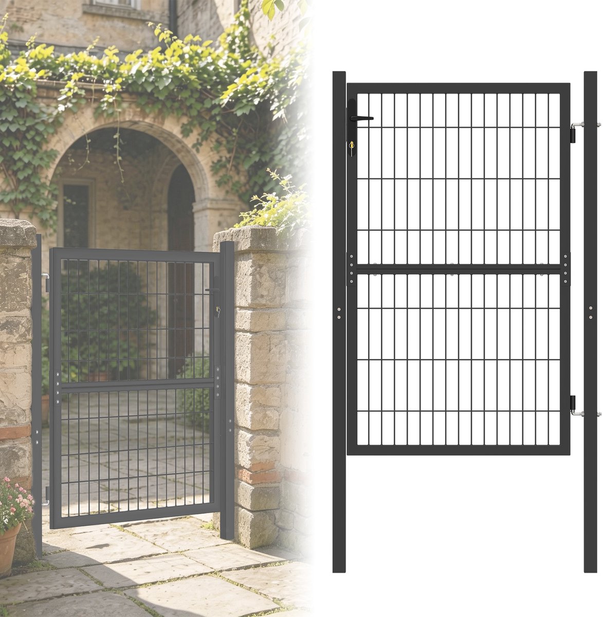 ACXIN Tuinpoort Met Slot - Robuuste Metalen Gartentür 150x100 cm - Verzinkt Staal, Weerbestendig en Afsluitbaar - Antraciet