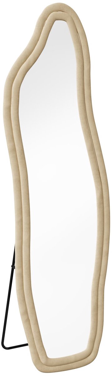 DailyDamaar Spiegel - Wandspiegel - Hal spiegel - Designspiegel - Fluwelen frame - 140x45 cm - Gehard glas HD - Organische vorm - Beige