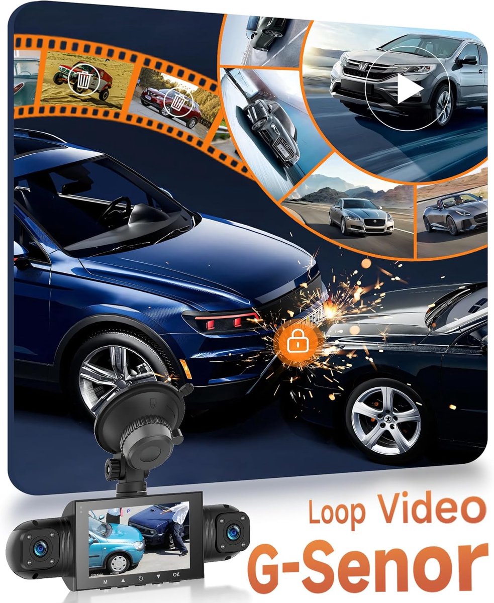 4-kanaals dashcam auto 360°, 4 camera's FHD 1080P voor en achter links rechts – foto 4