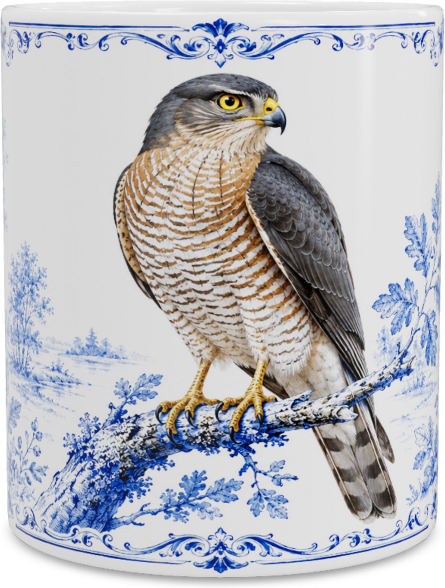 Mok Sperwer (Accipiter nisus) - Delfts Blauw Design - Cadeau voor Vogelliefhebber