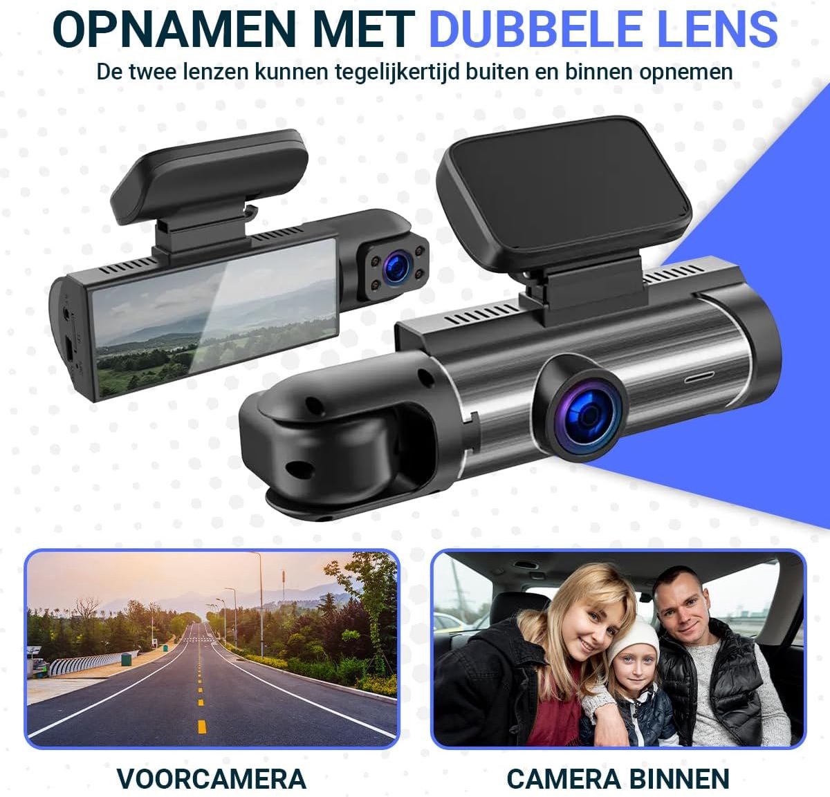 Dashcam voor auto - Inclusief WIFI & APP - Dubbele lens rijrecorder - Bewegingsdetectie en parkeermodus - G-sensor - Full HD - 170° groothoeklens - Loop-opname - Micro SD-kaart 32 GB – foto 5