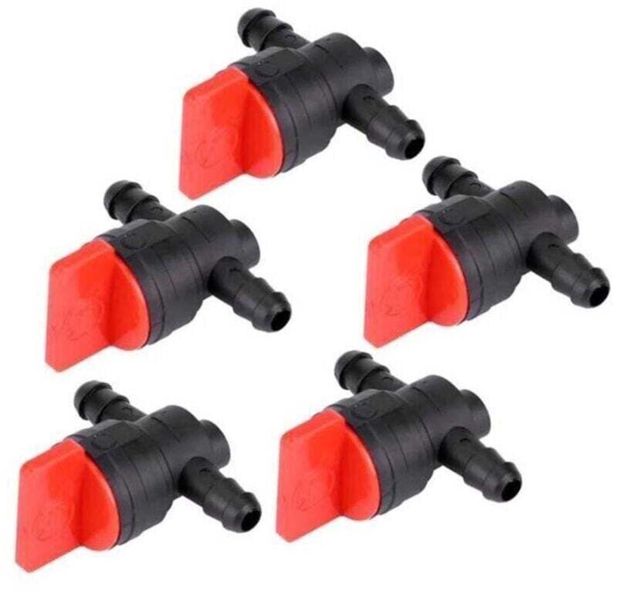 Brandstofkraan Afsluitklep - Kunststof Gas Schakelaar - Grasmaaier Onderhoud - Eenvoudige Bediening - 5 Stuks 1/4 Inch - Zwart Rood