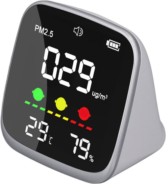 PM2.5 Luchtkwaliteitstestermeter, Draagbare PM2.5-detector met Thermometer-vochtigheidsmeter voor Thuiskantoor Reizen Binnen Buiten Detectie van Vervuiling