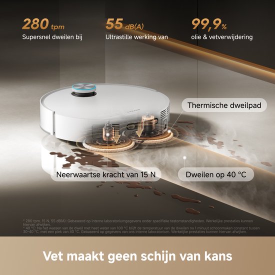 Dreame Robotstofzuiger X60 Pro Ultra Complete Wit | 42.000 Pa | Uitschuifbare arm tot 18 cm | Zelfreinigende dweil | Automatisch legen & bijvullen | Hoeken & muurranden | Huisdieren | AI navigatie | Obstakelherkenning | Allergie | Anti-klit |