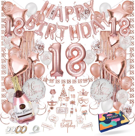 Fissaly Décoration d'Anniversaire de 18 Ans en Or Rose - Ballons Hélium, en Latex & Confettis en Papier