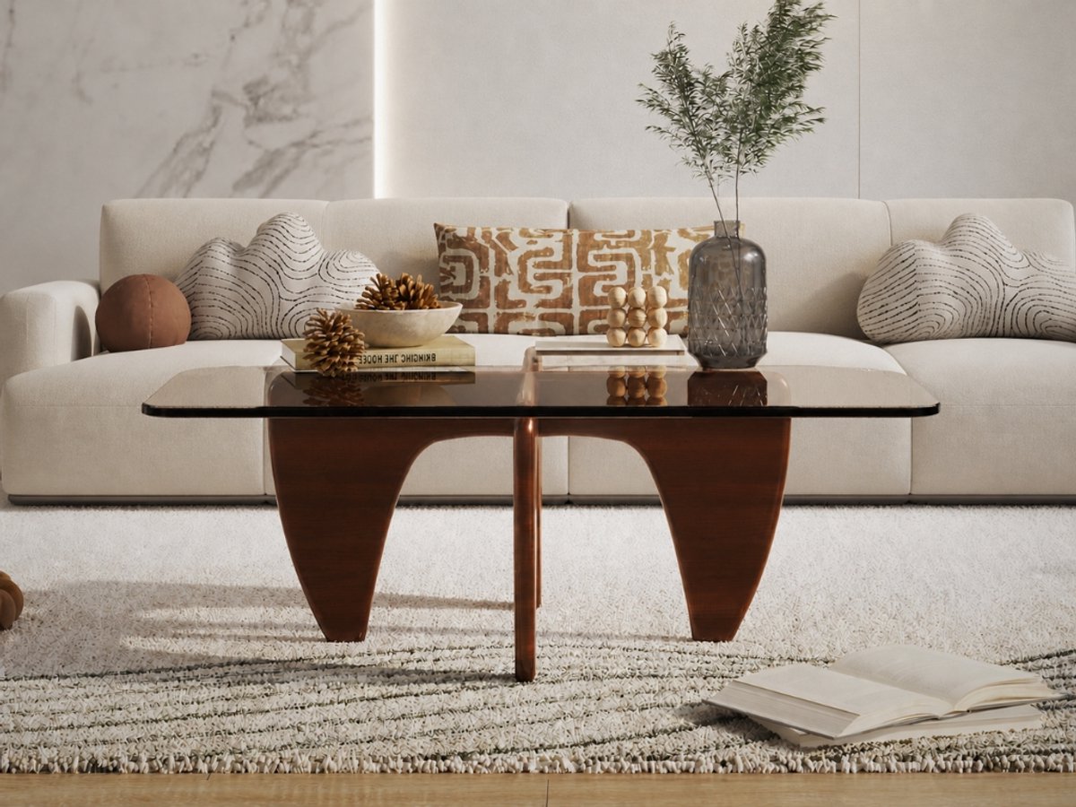 Salontafel Walnoot Hout – Vierkant Glas – Coffee Table - Tafel