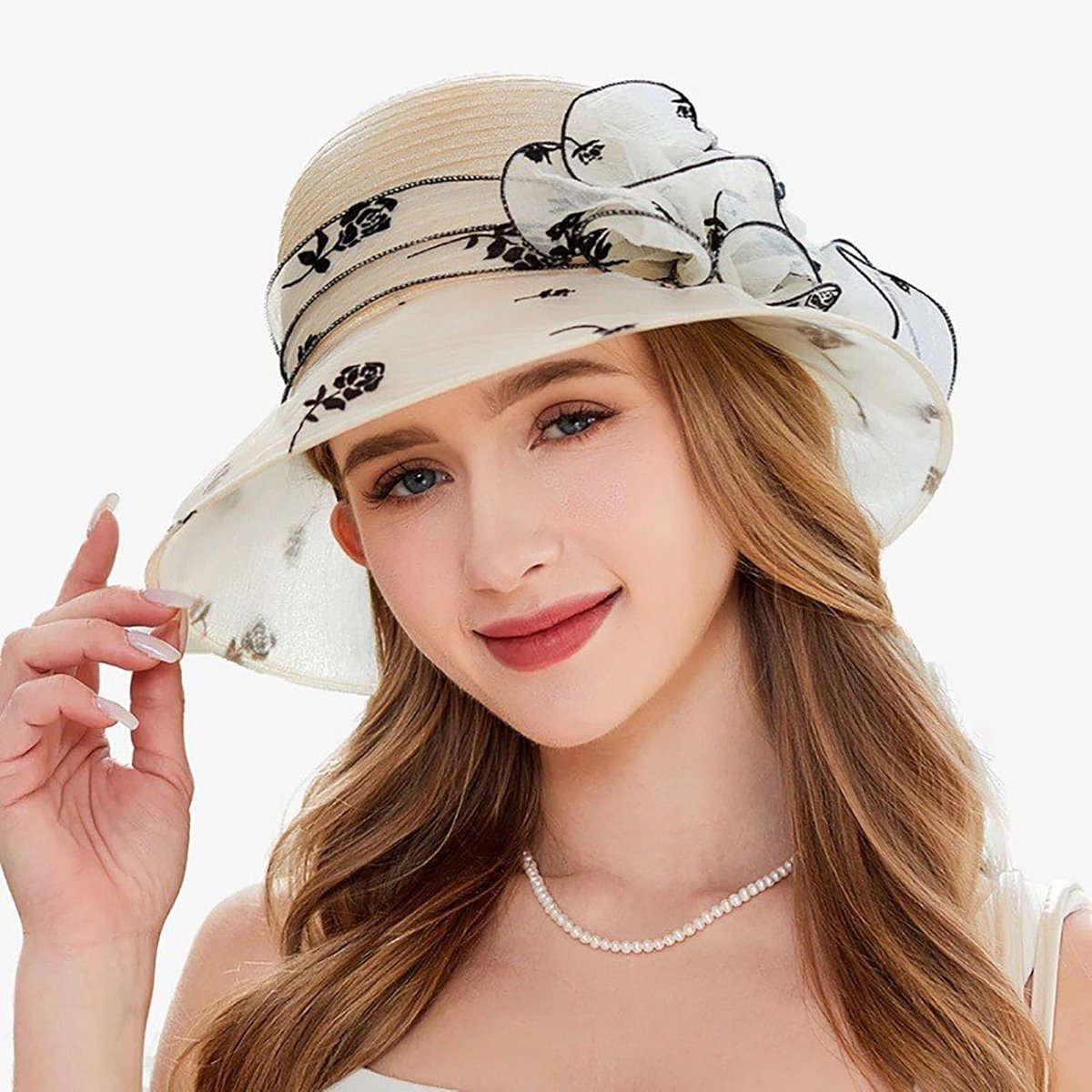 Zomerhoed Dames - Brede Rand - Strand Bescherming - Bloemendetail - Niet Gespecificeerd - Wit