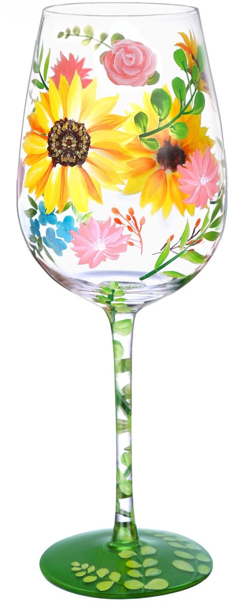 aladdien - Handgeschilderde Wijnglas - Aquarel Bloemen - Ambachtelijk - 15oz - Gepersonaliseerd Cadeau - Voor Vriendin of Verjaardag