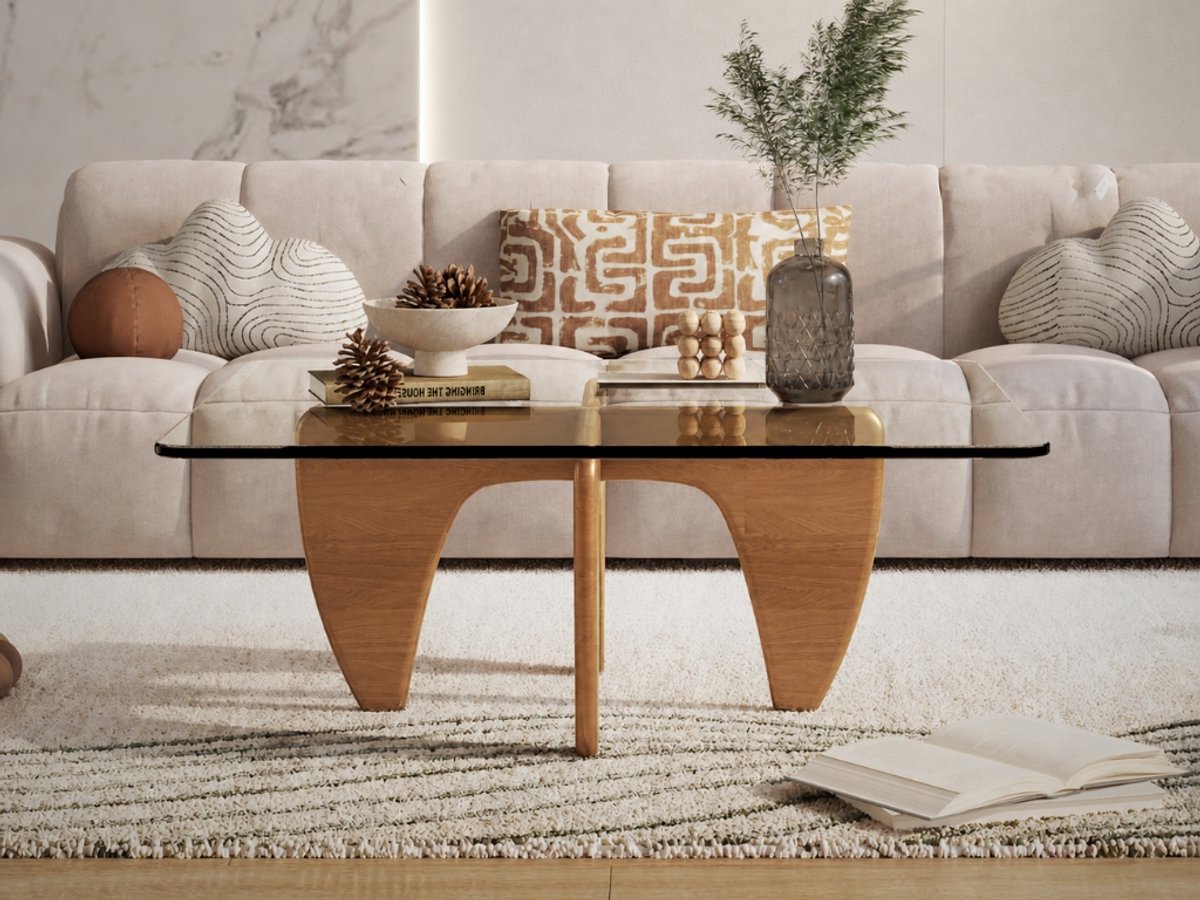 Salontafel Eiken Hout – Vierkant Glas – Coffee Table - Tafel