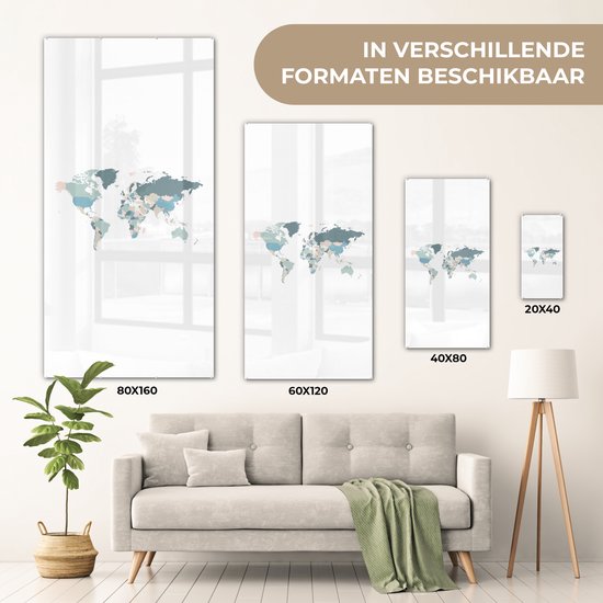 ® Glasschilderij 40x80 cm - Schilderij acrylglas - Wereldkaart - Pastel - Landen - Foto op glas - Muurdecoratie woonkamer - Wanddecoratie slaapkamer - Schilderijen