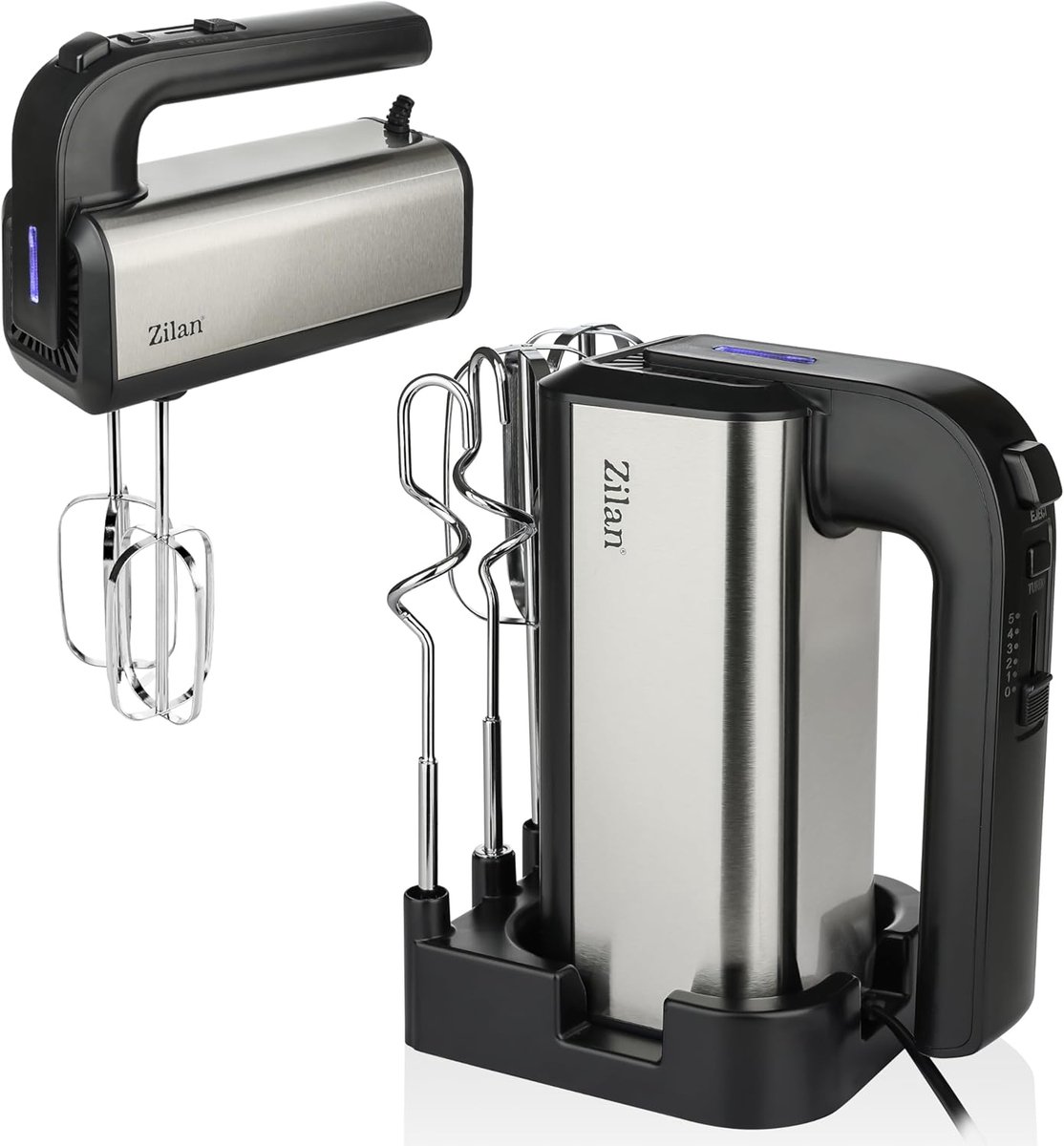 Elektrische Handmixer - Keukenmixer - Bakken en Koken - 500 Watt Kracht - 10 Liter Capaciteit - Zilver Zwart