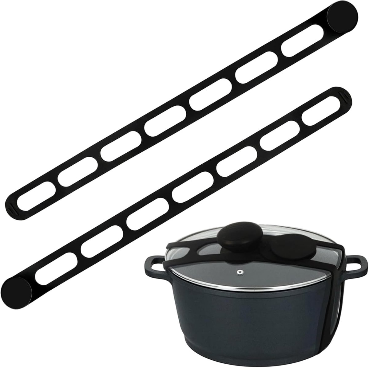 Dekselhouders - Pot Organizer - Keuken Organiseren - Verstelbare Siliconen - 2 Stuks - Zwart