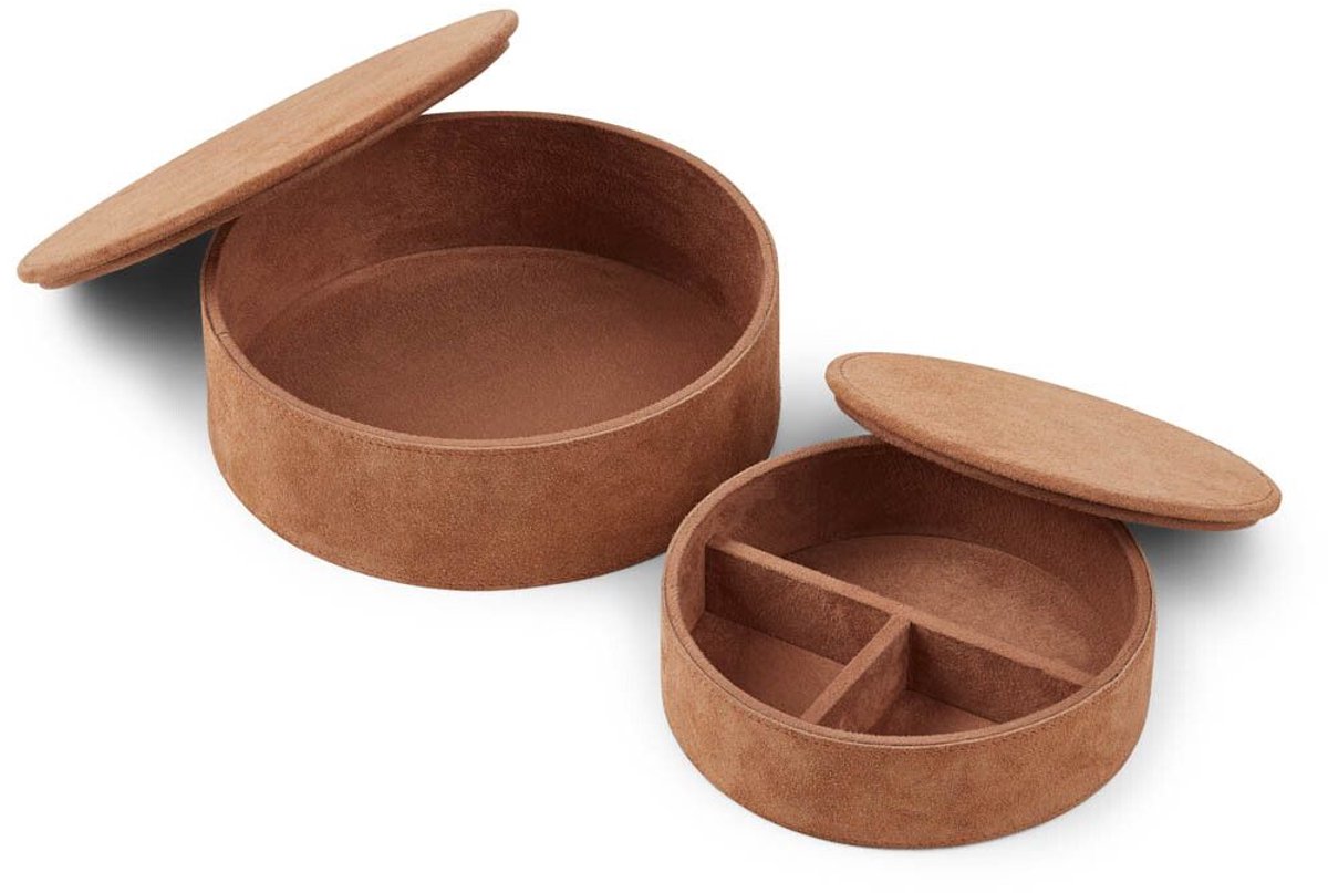 Sheepskin House - Ronde Leren Doosset - Set van 2