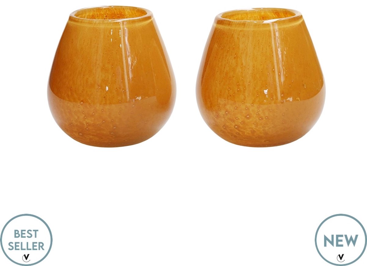 Vase The World Waxinelichthouder Tasman Elite - XSmall - Geel - Set van 2 - Ø12,5 x H11,5 cm