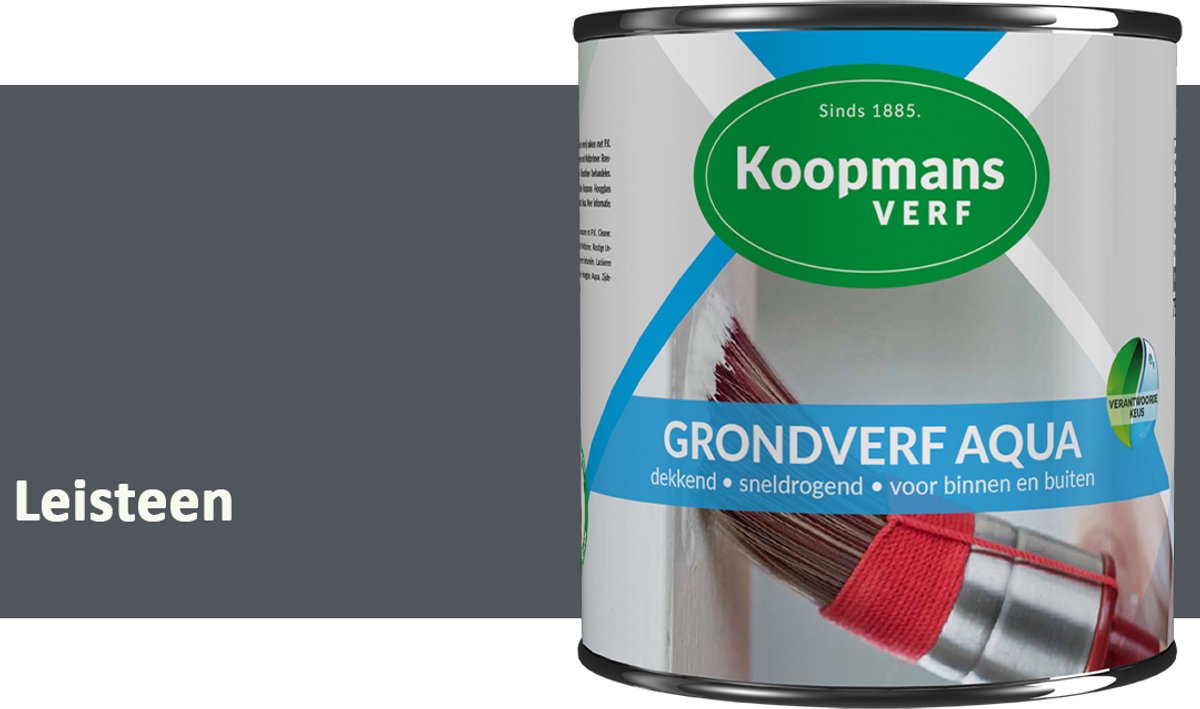 Koopmans Grondverf Aqua – Watergedragen Biobased Grondverf voor Hout & Metaal – Binnen en Buiten – Leisteen – 1,5 l