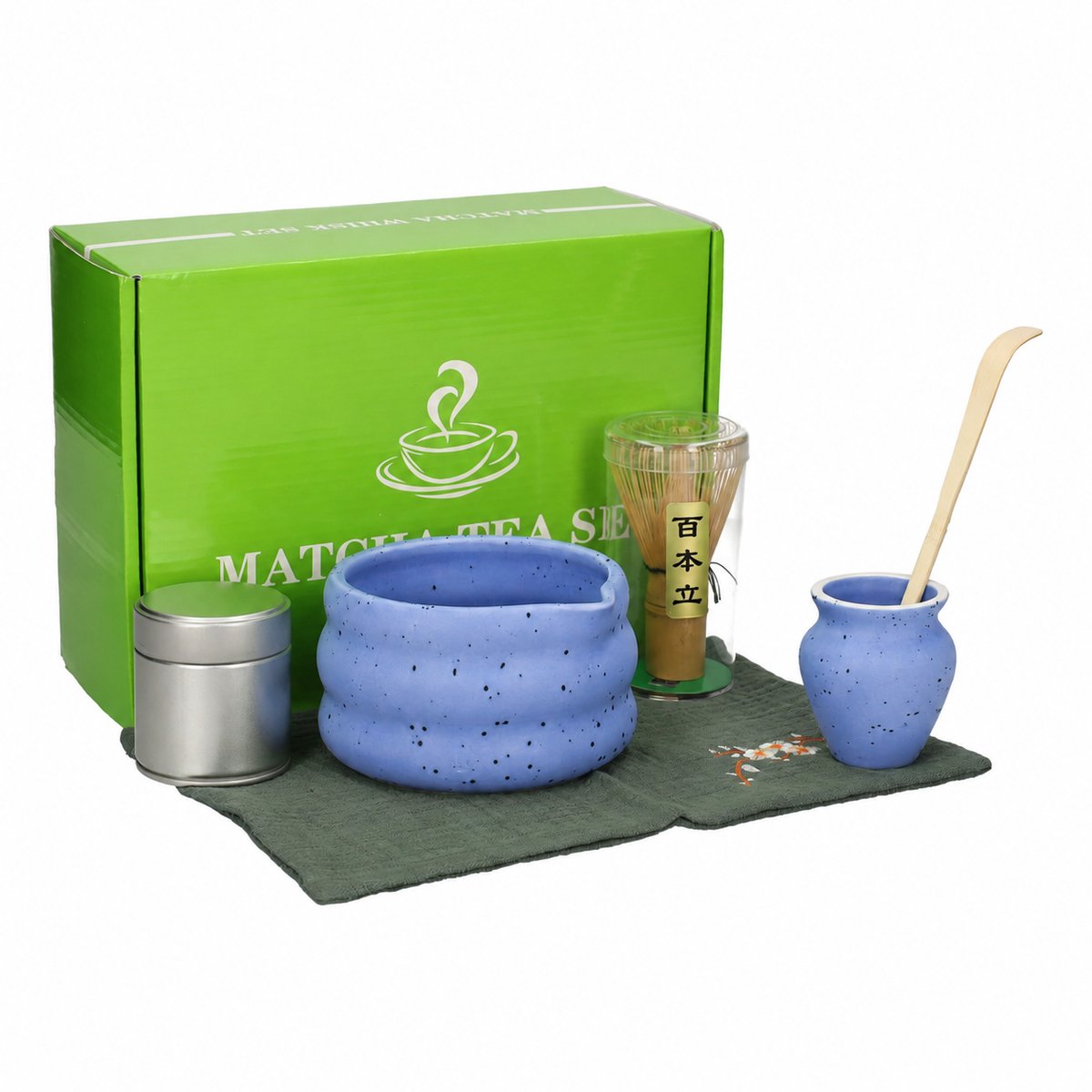 Matcha set - Matcha - Matcha klopper - Matcha whisk - Matcha starterkit - Matcha kom - 8 in 1 - Complete set - Blauwe matcha set - Bamboe klopper matcha