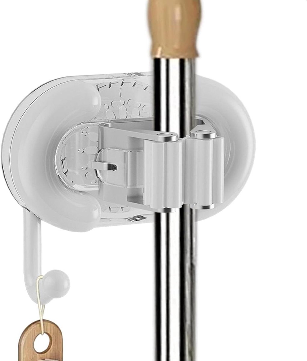 Zuig Mop Houder - Bezem Klem - Ruimte Optimaliseren - Naadloze Beugel - 6.5 cm Hoogte - Wit