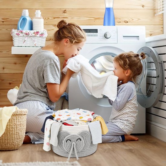 Opbergmand Kinderkamer - Speelgoedmand Katoen - Speelgoed Opbergen - Schattig Olifant Design - Praktisch Formaat - Wit — afbeelding 2