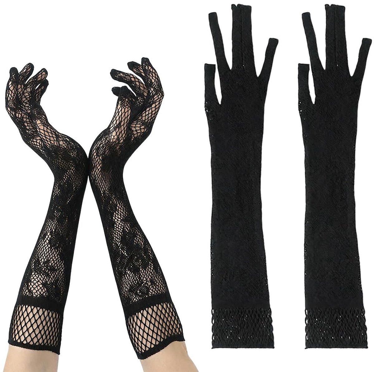 Zwarte Kanten Handschoenen met Strik - Retro Stijl voor Feestjes en Bruiloften