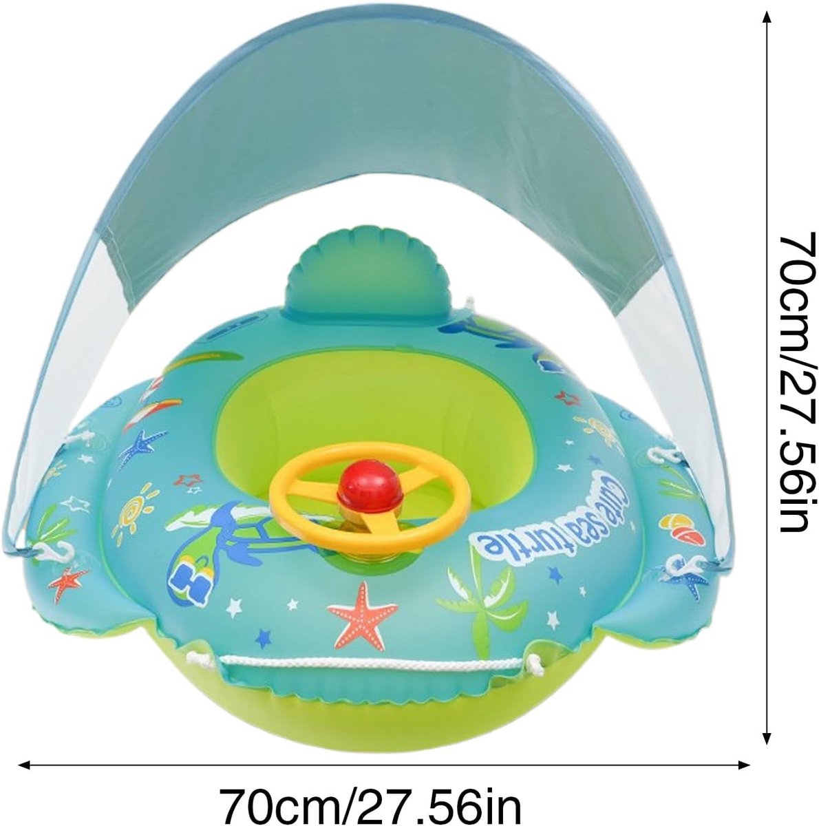 Zwemring met Zitting - Baby zwemband - Waterpret kind - Met zonnedak - 70 x 70 cm - Cartoon – foto 7