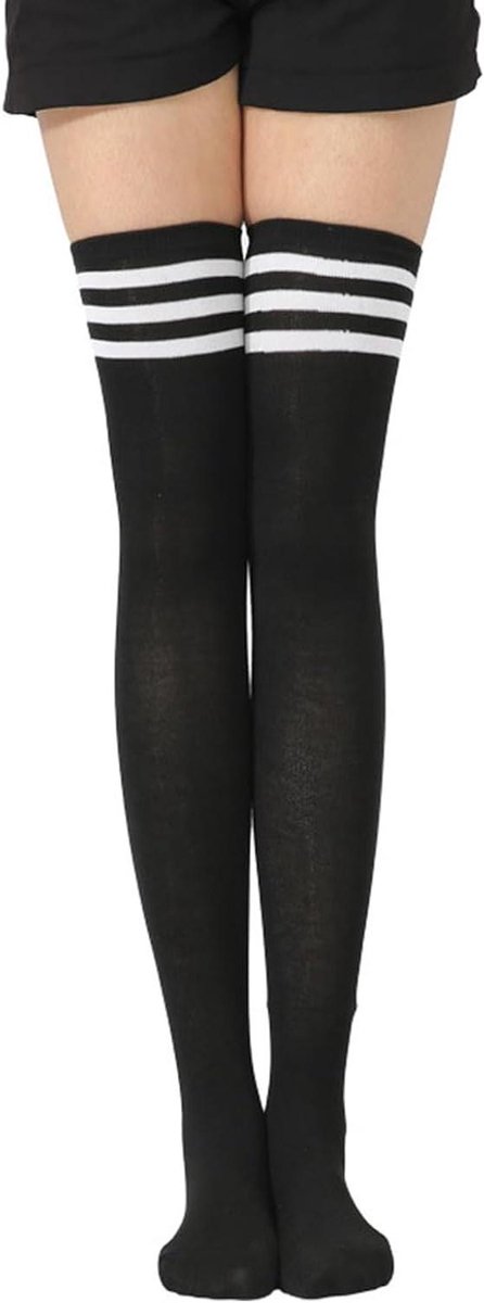 Kniekousen Dames - Lange Sokken - Dagelijks Gebruik - Gestreept Patroon - One Size - Zwart