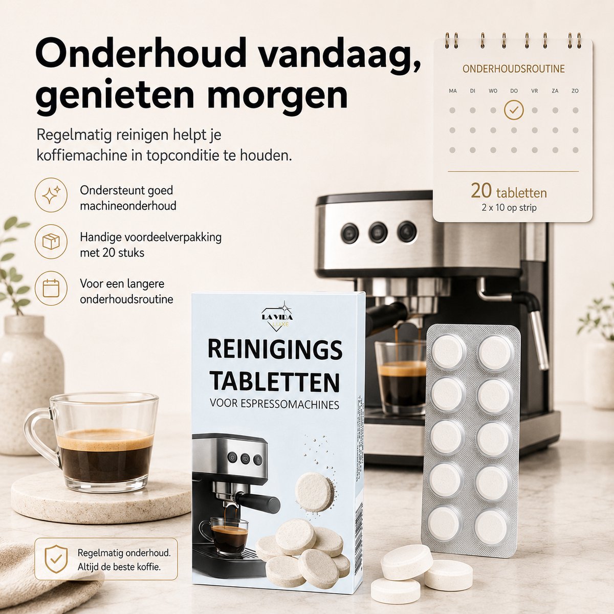 La Vida Luxe Reinigingstabletten Koffiemachine – 20 Stuks – Universele Koffiemachine Reiniger – Onderhoudstabletten voor Espresso- en Koffiezetapparaten — afbeelding 5