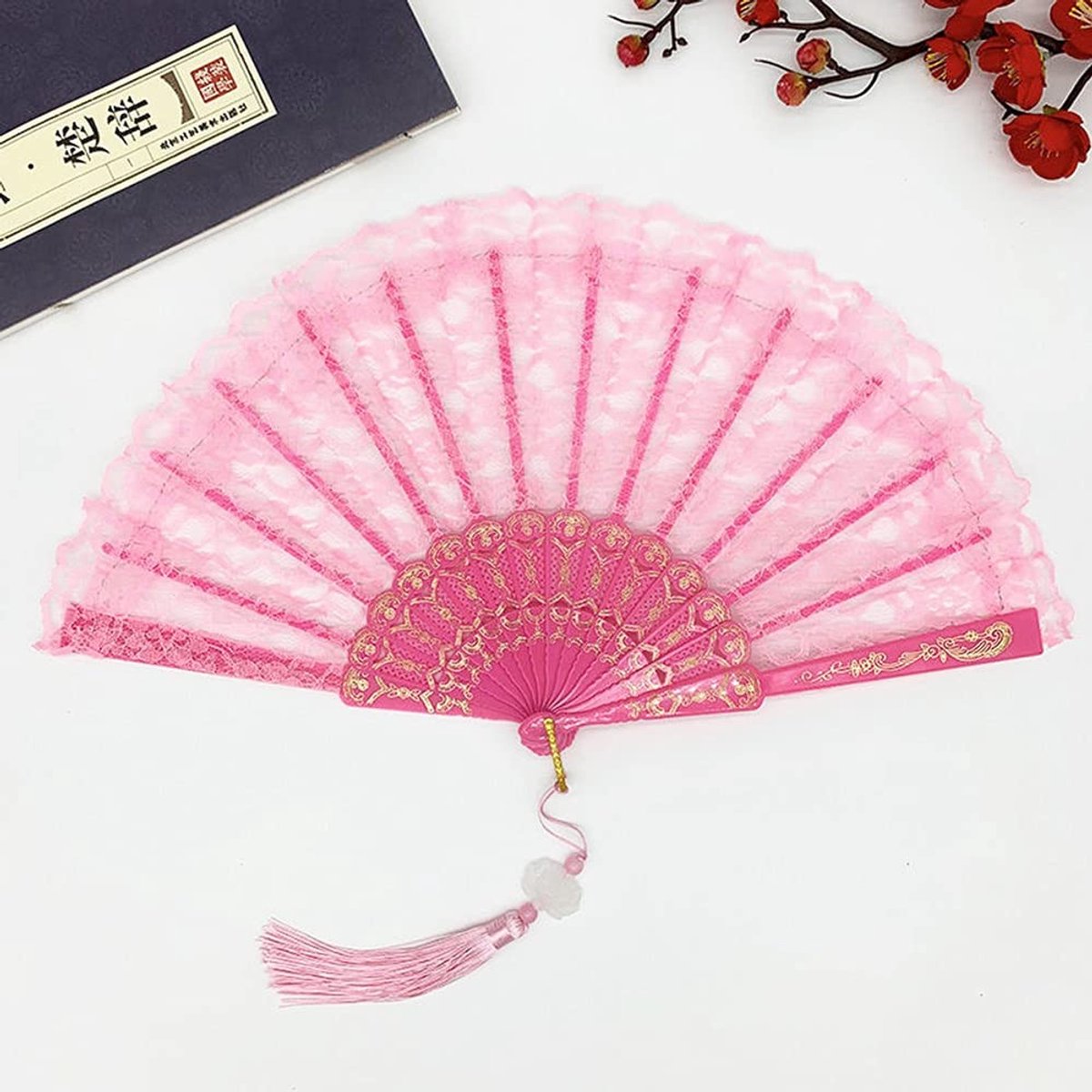 aladdien - Handwaaier kant - Vintage vouwwaaier - Roze - Handventilator voor afkoeling - Geschikt voor bruiloften en feesten