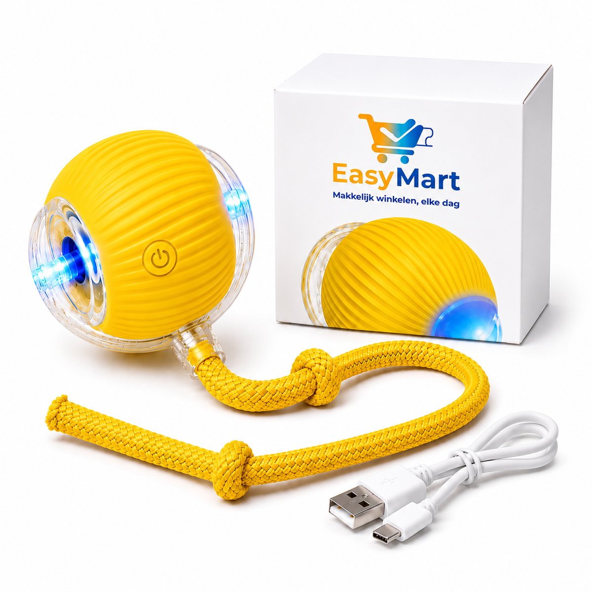EasyMart Automatische Kattenbal – Interactief Kattenspeelgoed met LED & 3 Modi – USB-C Oplaadbaar – Voor Katten & Kleine Honden – Geel