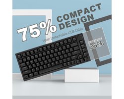Mechanisch Toetsenbord met Knop, 75% ANSI-indeling, 81 Toetsen Gaming Toetsenbord, Hot-Swappable, Rode Schakelaars, Ice White Backlight, USB-C voor PC, Mac, PS5 en Xbox