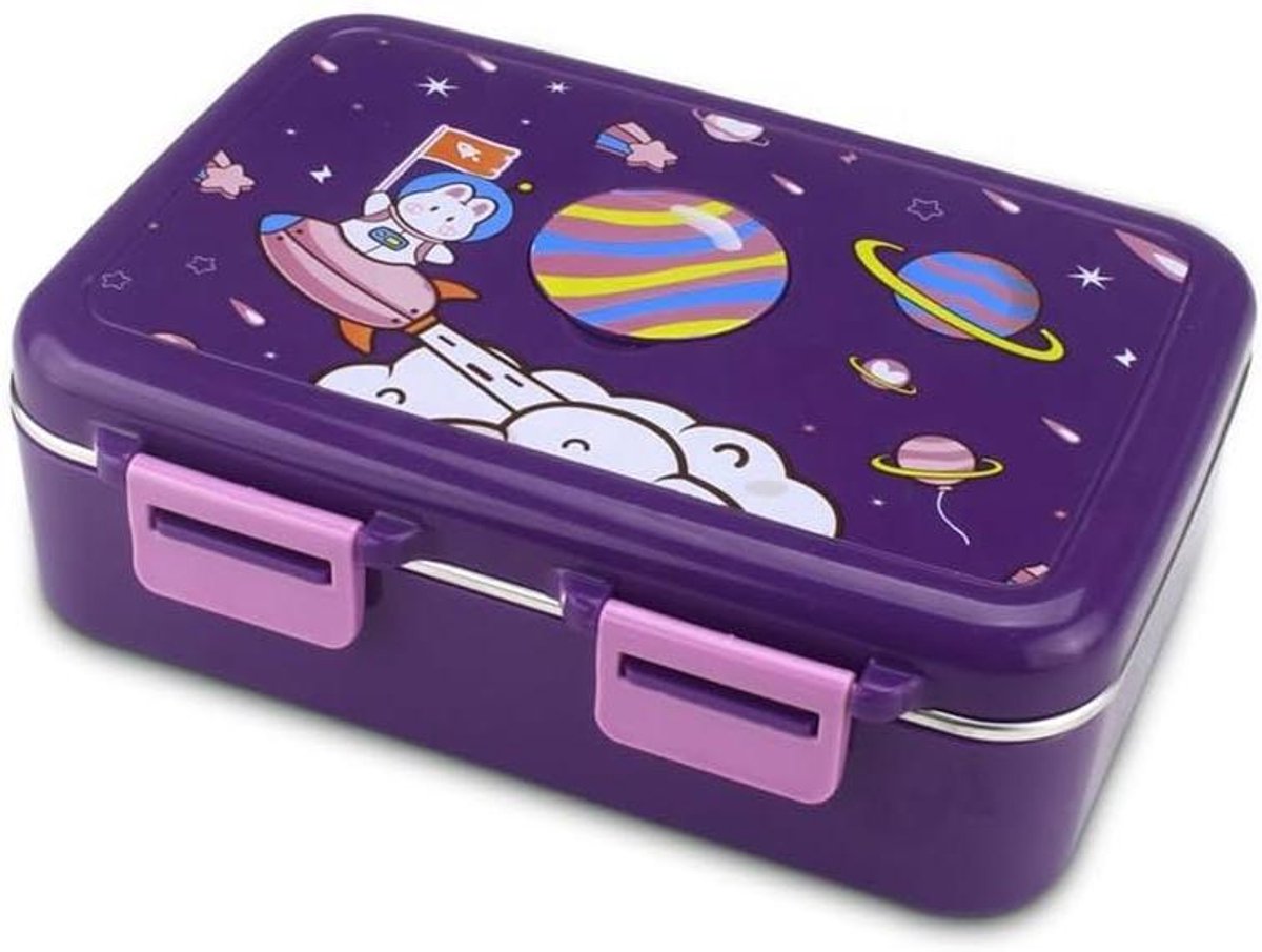 Kinder Lunchtrommel - Bento Box - Mee naar school - Lekvrije sluiting - 550 ml - Paars