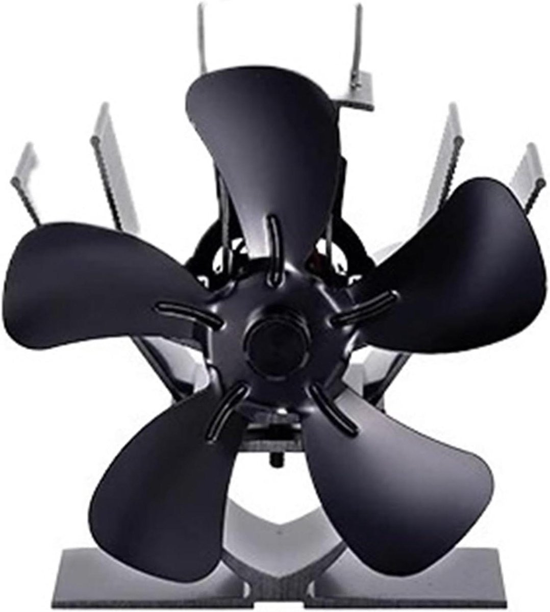 Kachelventilator - Warmte ventilator - Warmte verdelen - 5-bladig stil - Met thermometer - Zwart