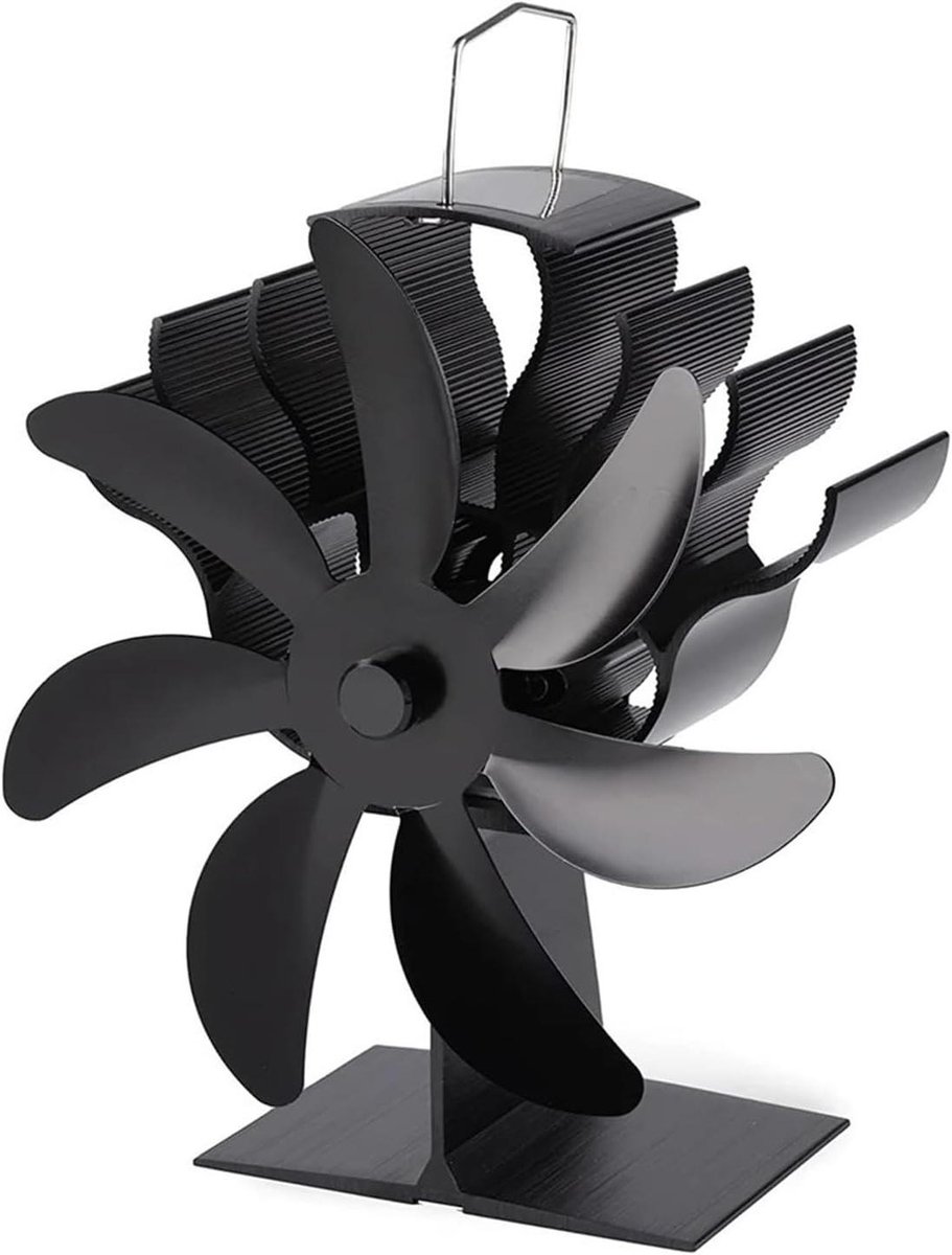 Haard ventilator - Warmte-aangedreven - Efficiënte warmteverdeling - 7-bladig stille werking - Met thermometerset - Zwart