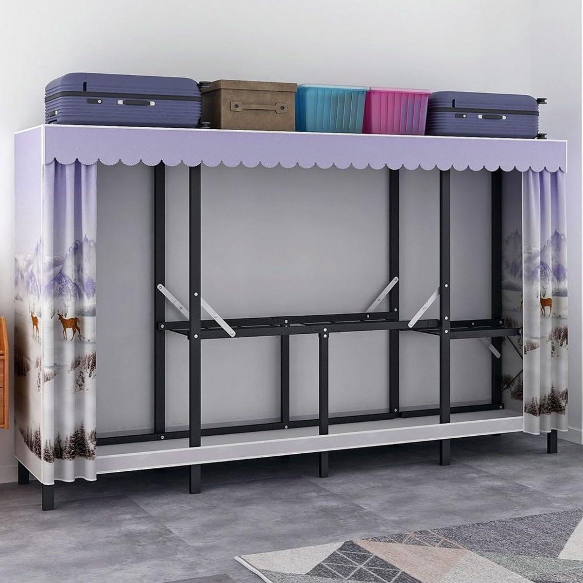 Stoffen kledingkast - Opvouwbare kast - Kleding opbergen - Eenvoudige montage - 200 x 45 x 170 cm - Grijs