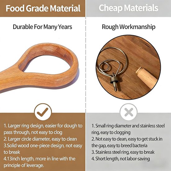 Deense Deeg Mixer - Traditionele Keuken Tool - Brood Bakken - Houten Natuurlijke Korrel - Niet Gespecificeerd - Meerkleurig — afbeelding 2